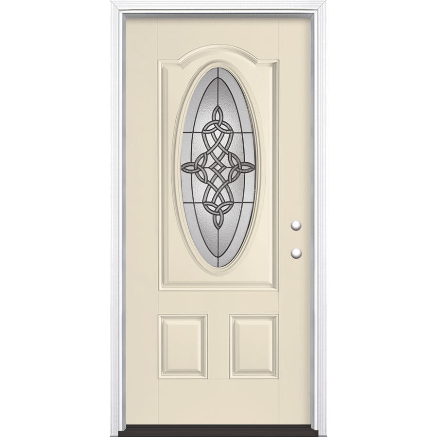 Masonite Dylan Oval Lite Decorative Glass Left-Hand Inswing Bisque Painted Fiberglass Prehung Entry Door with Insulating Core (Common: 36-in x 80-in; Actual: 37.5-in x 81.625-in)