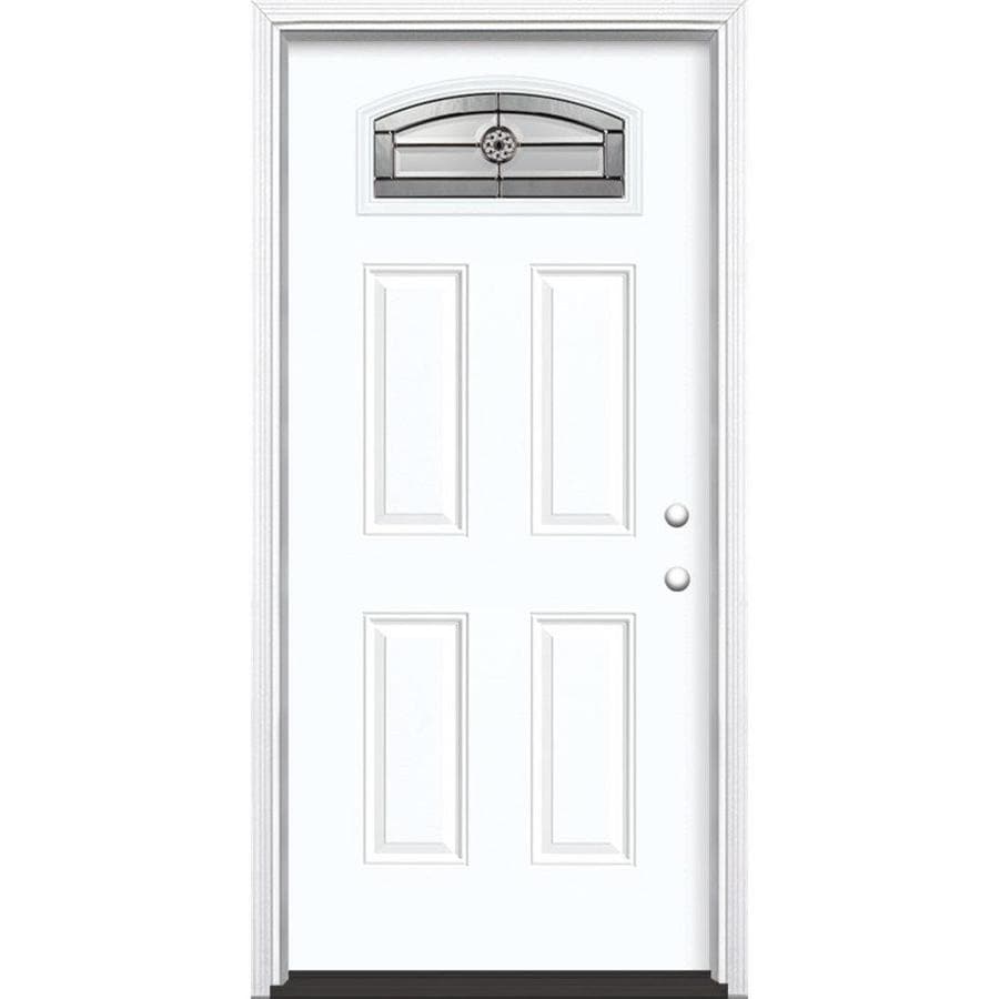 Masonite 1/4 Lite Decorative Glass Left-Hand Inswing Arctic White Painted Fiberglass Prehung Entry Door with Insulating Core (Common: 36-in x 80-in; Actual: 37.5-in x 81.625-in)