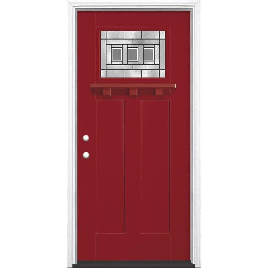 Craftsman Decorative Glass Right Hand Inswing Roma Red Painted Fiberglass Prehung Entry Door With Insulating Core Common 36 In X 80 In Actual