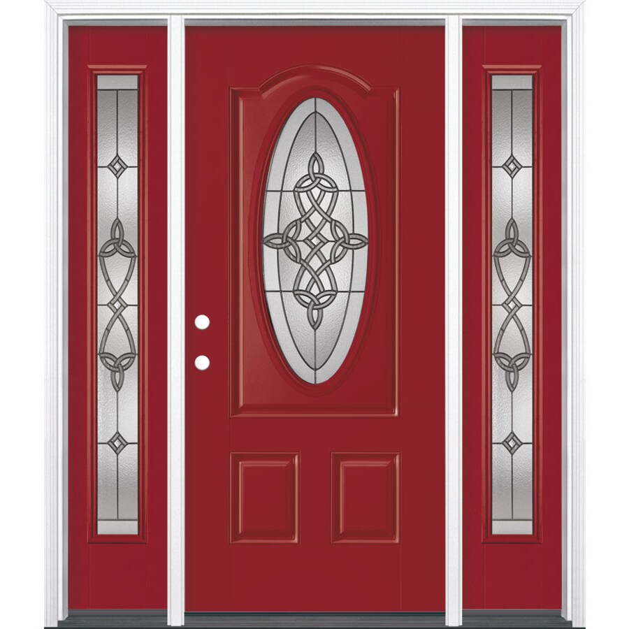 Masonite Dylan Oval Lite Decorative Glass Right Hand Inswing Roma Masonite Dylan Oval Lite Decorative Glass Right Hand Inswing Roma Red Painted Fiberglass Prehung Entry Door With Insulating Core Common 64 In X 80