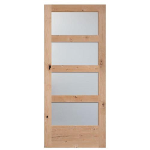 Masonite 36in x 84in Natural Frosted Glass Unfinished Knotty Alder Wood Single Barn Door in