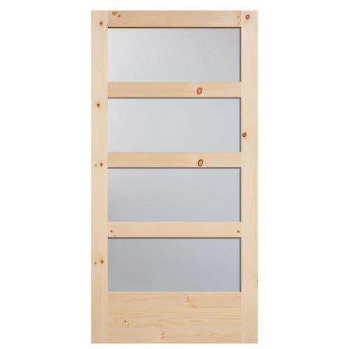 Masonite 42in x 84in Natural Frosted Glass Unfinished Knotty Pine Wood Single Barn Door in the