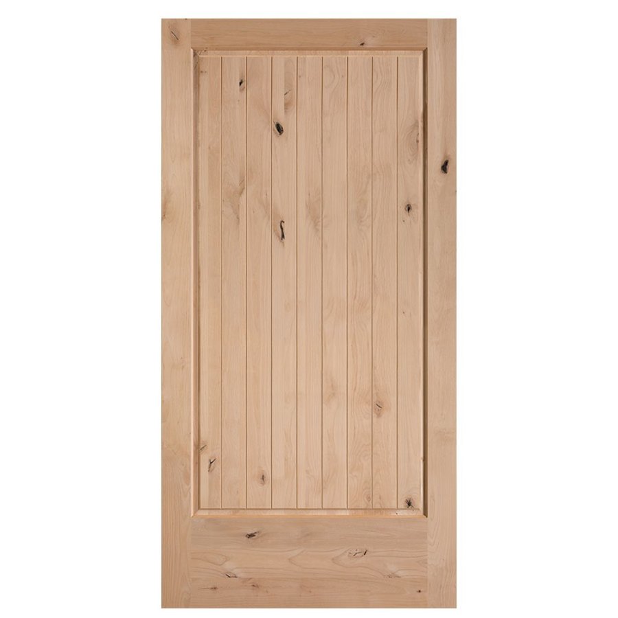 Masonite Unfinished 1 Panel Plank Wood Knotty Alder Barn Door