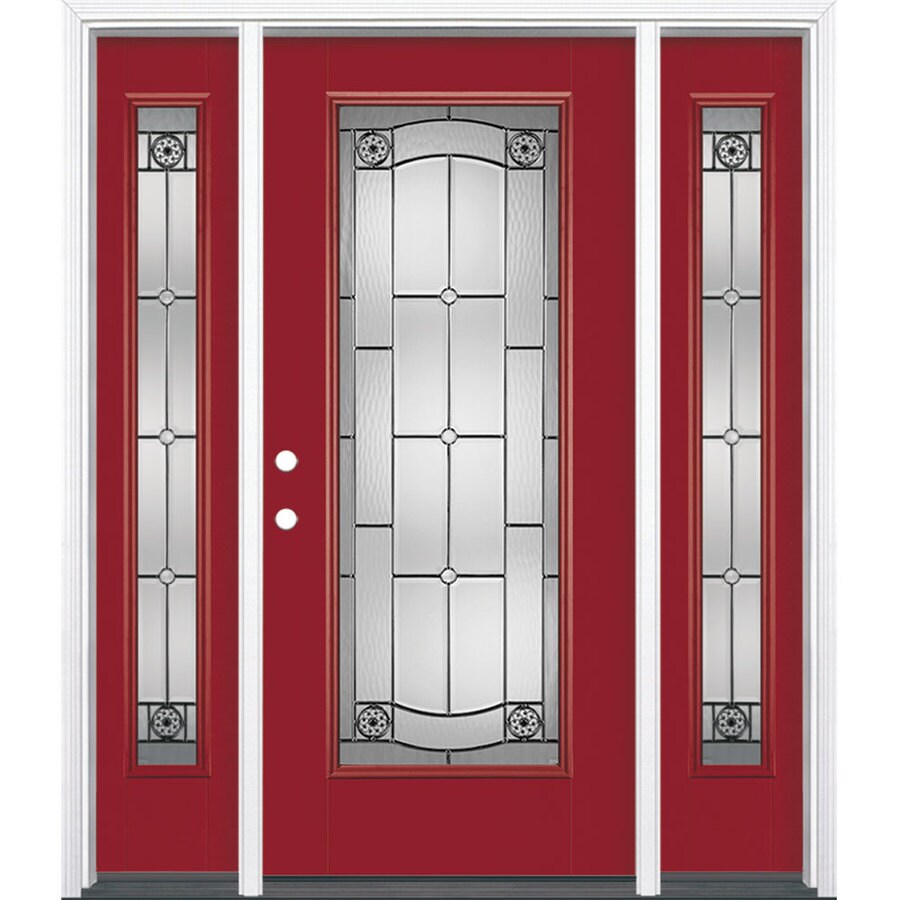 Masonite Elan Full Lite Decorative Glass Right Hand Inswing Roma Red Masonite Elan Full Lite Decorative Glass Right Hand Inswing Roma Red Painted Fiberglass Prehung Entry Door With Sidelights And Insulating Core Common