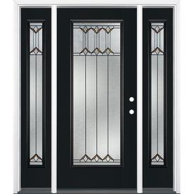 Masonite Exterior Doors At Lowes Masonite Park Hill Full Lite Decorative Gl Left Hand Inswing Peppercorn Painted Fibergl Prehung Entry