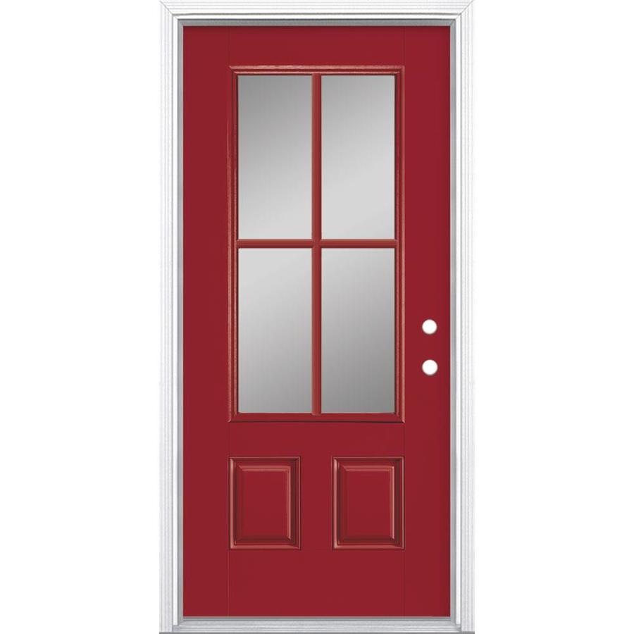 Masonite 3/4 Lite Simulated Divided Light Left-Hand Inswing Roma Red Painted Fiberglass Prehung Entry Door with Insulating Core