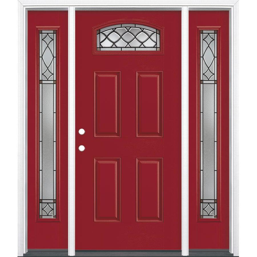 Masonite Sheldon 1 4 Lite Decorative Glass Right Hand Inswing Roma Masonite Sheldon 1 4 Lite Decorative Glass Right Hand Inswing Roma Red Painted Fiberglass Prehung Entry Door With Sidelights And Insulating Core Common
