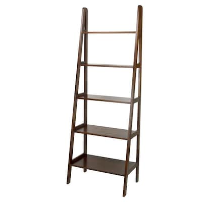 Casual Home Ladder Warm Brown Wood 5 Shelf Ladder Bookcase At