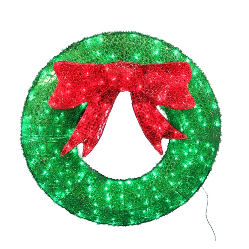 Holiday Living Hanging Wreath Sign with Green LED Lights in the Outdoor