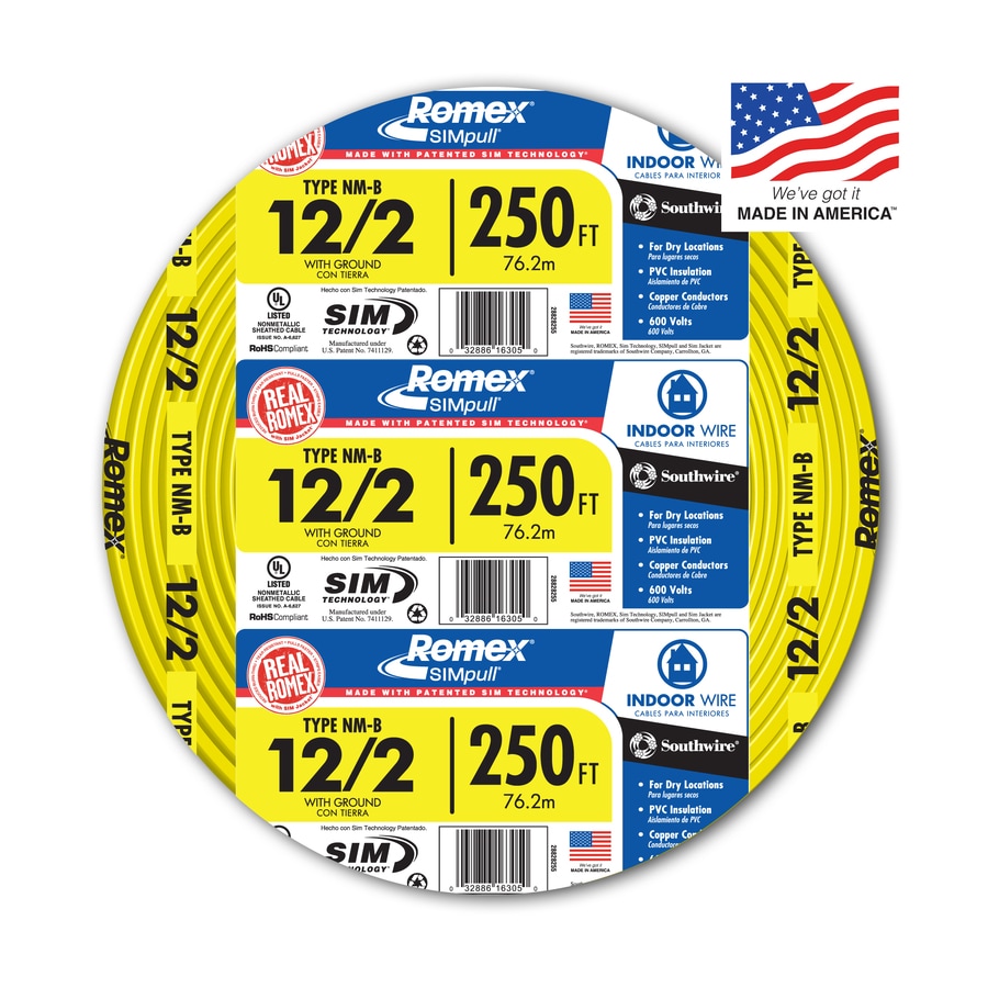 Southwire Romex SIMpull 250-ft 12/2 Non-Metallic Wire (By-the-Roll) at ...