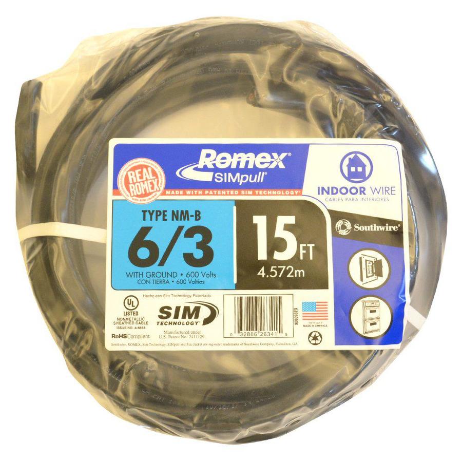 Southwire Romex SIMpull 15-ft 6/3 Stranded Non-Metallic Wire (By-the ...