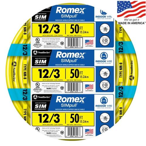 Southwire Romex SIMpull 50-ft 12/3 Solid Non-Metallic Wire (By-the-Roll ...