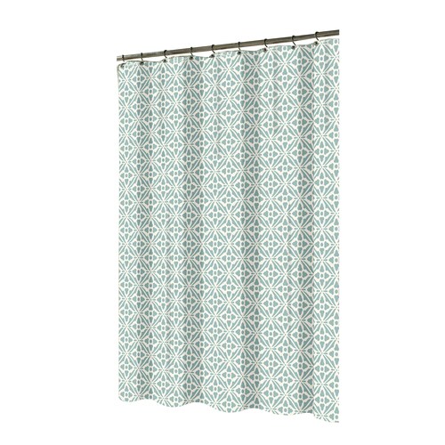 Empire Home Canvas Heavy Shower Curtain W/ 12 Metal Hooks Blue & Green Flowers