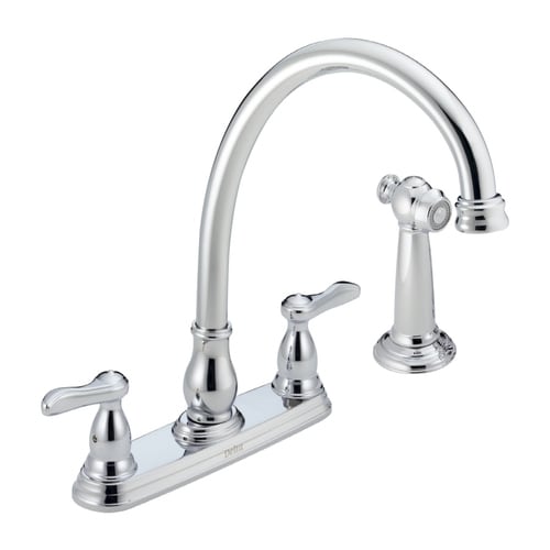 Delta Chrome 2-Handle Deck Mount High-Arc Kitchen Faucet ...