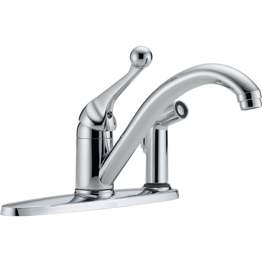 Delta Classic Chrome Single Handle Low Arc Kitchen Faucet Deck Plate And Side Spray Included 8136