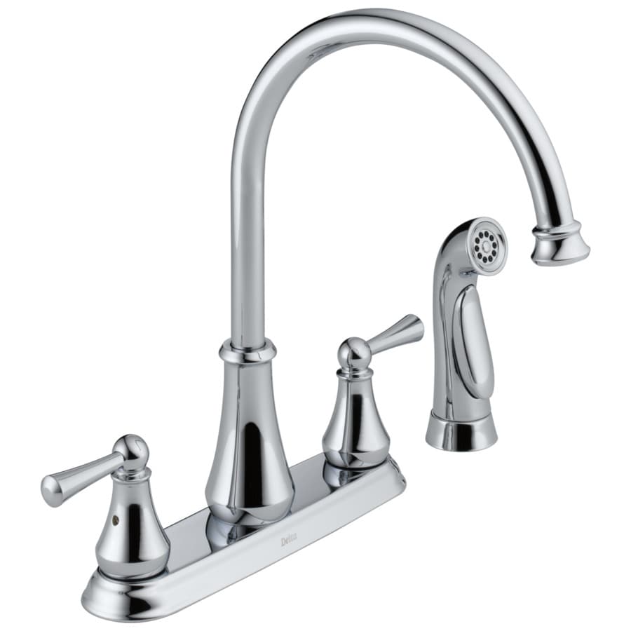 Delta Lewiston Chrome 2 Handle Deck Mount High Arc Kitchen Faucet At   034449598644 