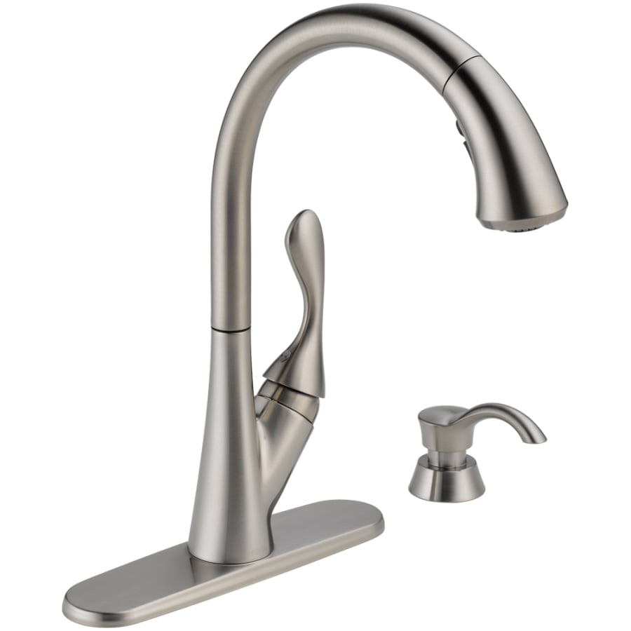 Shop Delta Ashton Stainless 1-Handle Pull-Down Kitchen Faucet at ...  Delta Ashton Stainless 1-Handle Pull-Down Kitchen Faucet