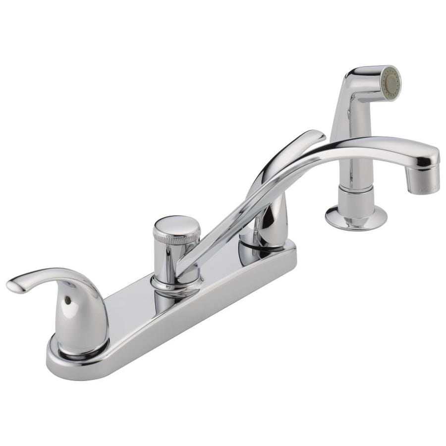 Peerless P299508LF Chrome 2-Handle Low-Arc Kitchen Faucet with Side Spray