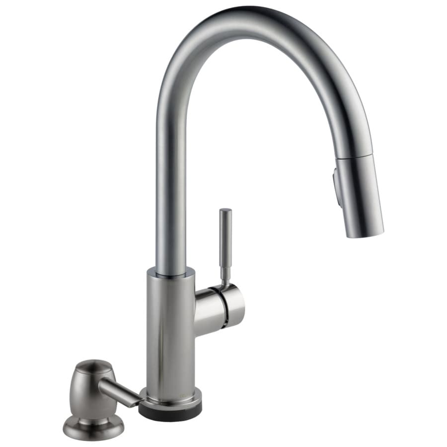 Shop Delta Trask Touch2o Spotshield Stainless 1 Handle Deck Mount with Delta Touchless Kitchen Faucet