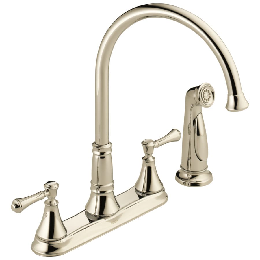 Delta Cassidy Polished Nickel 2 Handle Deck Mount High Arc Delta Cassidy Polished Nickel 2 Handle Deck Mount High Arc Kitchen Faucet