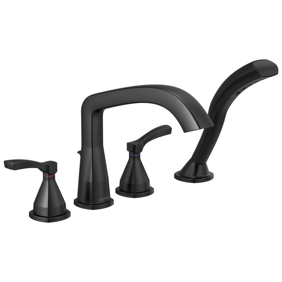 Delta Stryke Matte Black 1 Handle Residential Deck Mount Roman Bathtub Faucet With Hand Shower In The Bathtub Faucets Department At Lowes Com