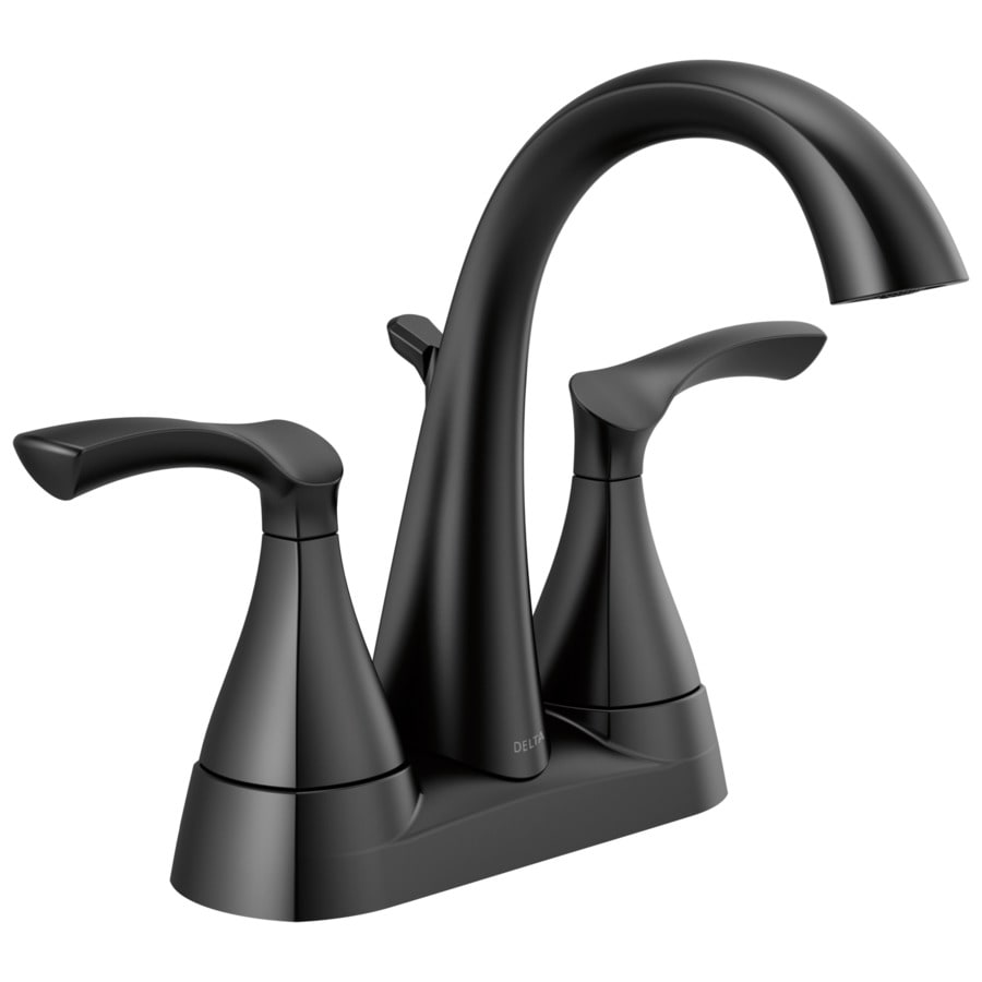 Delta Sandover Matte Black 2 Handle 4 In Centerset Watersense Bathroom Sink Faucet With Drain In The Bathroom Sink Faucets Department At Lowes Com