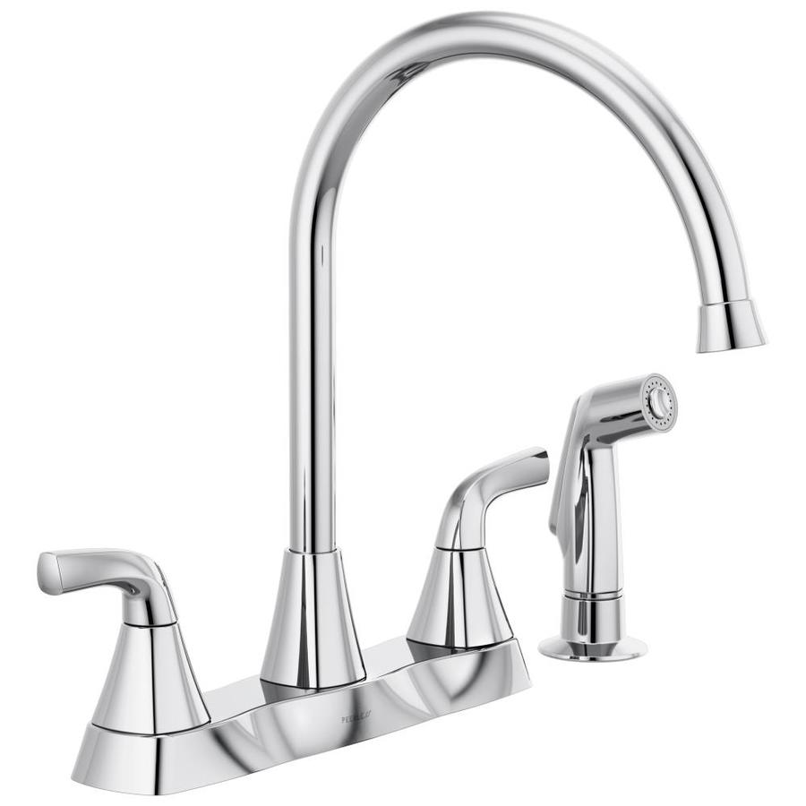 Peerless Parkwood Chrome 2 Handle Deck Mount High Arc Handle Kitchen Faucet In The Kitchen 9375