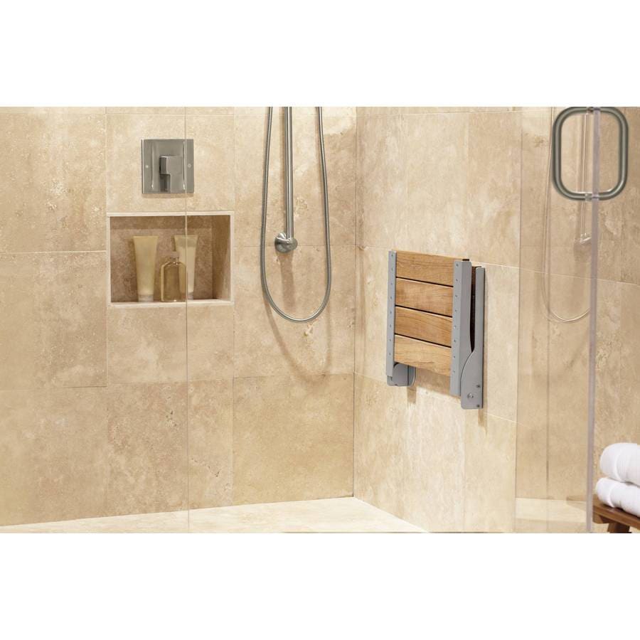 Moen Home Care Stainless Steel Teak Wall Mount Shower Seat at