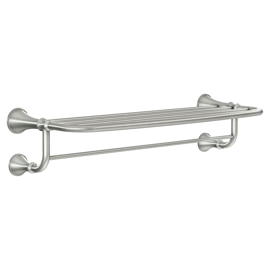 brushed nickel bathroom shelving unit