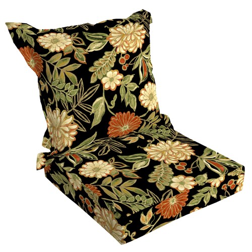 45in L x 24in W Floral Black Patio Chair Cushion at