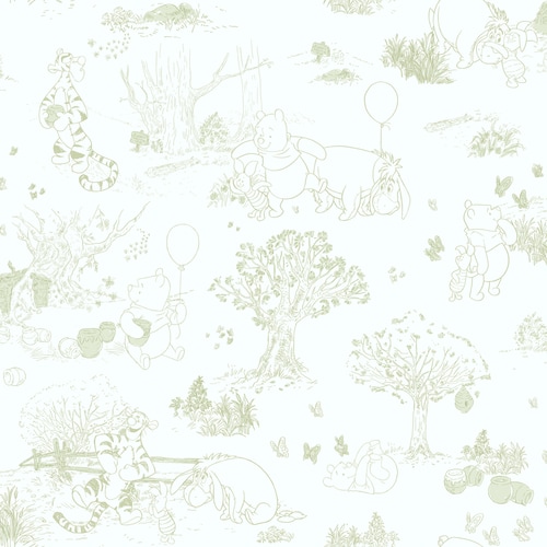 York Wallcoverings Disney Kids White/Green Paper Toile ...