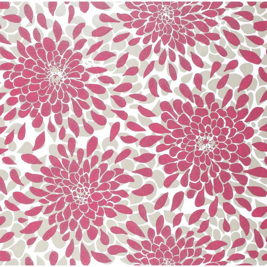 York Wallcoverings RB4261 Risky Business II Silver Glitter On Fuchsia/Taupe/White Paper Textured Floral Wallpaper
