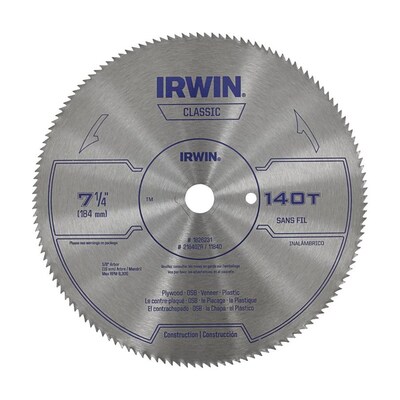 Irwin Classic 7 1 4 In 140 Tooth Carbide Circular Saw Blade At