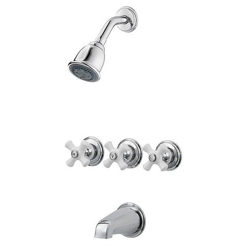 Pfister Pfirst Series Chrome 3Handle Bathtub and Shower Faucet at