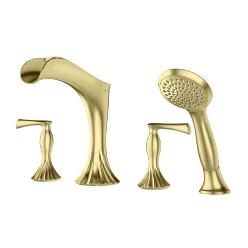 Pfister Rhen Brushed Gold 2Handle Residential Deck Mount Roman Bathtub Faucet with Hand Shower