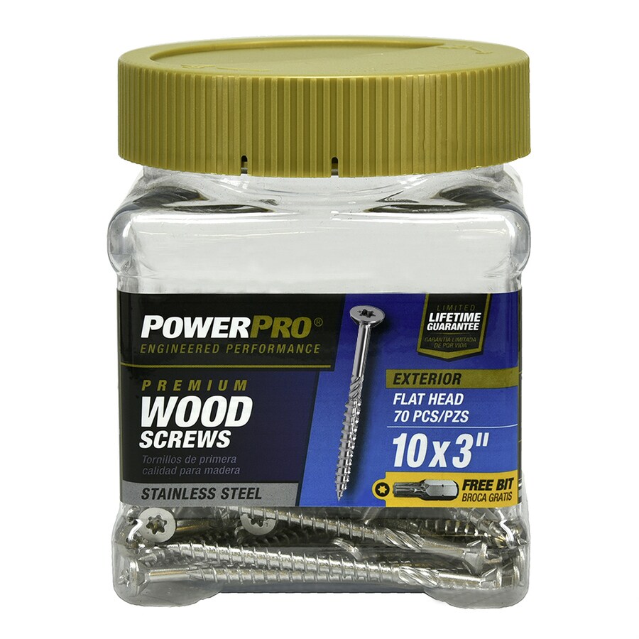 Power Pro 10 x 3in Stainless Steel Flat Exterior Wood Screws (70