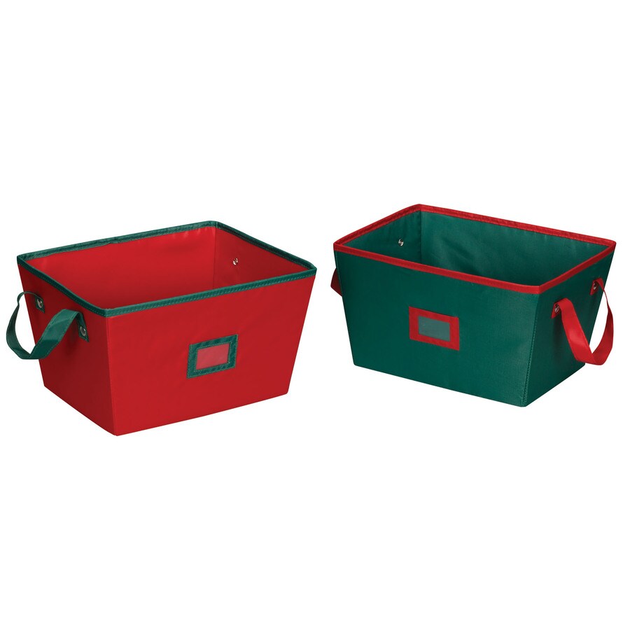 Household Essentials -Pack 7.5-in W x 10-in H x 13-in D Red with Green Trim Fabric Bin