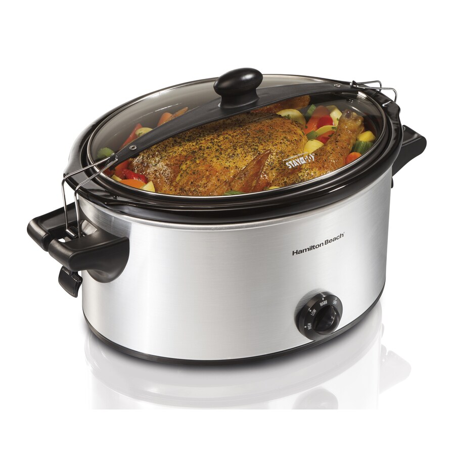 Hamilton Beach Portable 7 Quart Programmable Slow Cooker with Three  Temperature Settings, Lid Latch Strap for Easy Travel, Dishwasher Safe  Crock