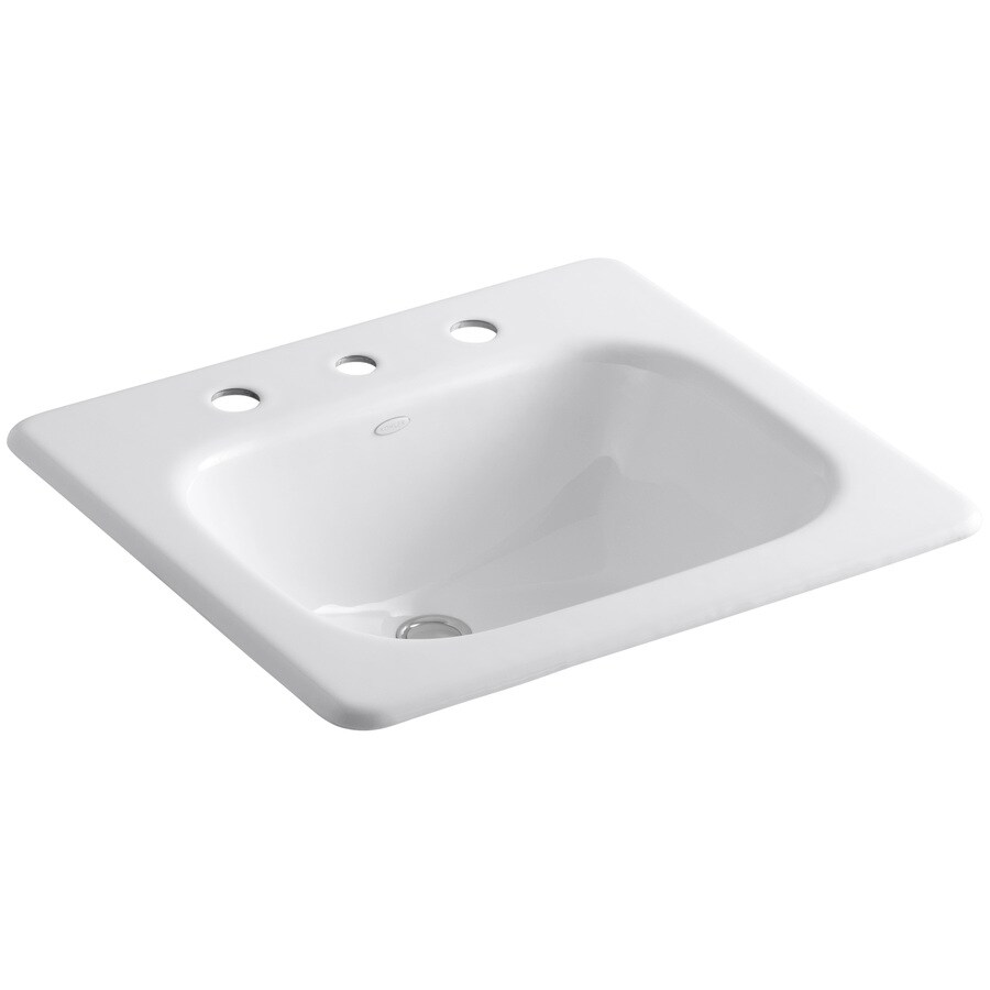 KOHLER Tahoe White Cast Iron Drop-In Rectangular Bathroom Sink (21-in x ...