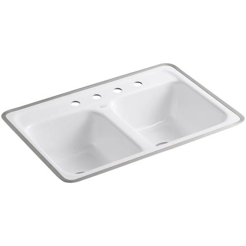 KOHLER Delafield 32-in x 21-in White Double Equal Bowl Tile-In 4-Hole ...