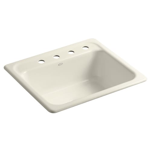 KOHLER Mayfield 25-in x 22-in Almond Single Bowl Drop-In 4-Hole ...