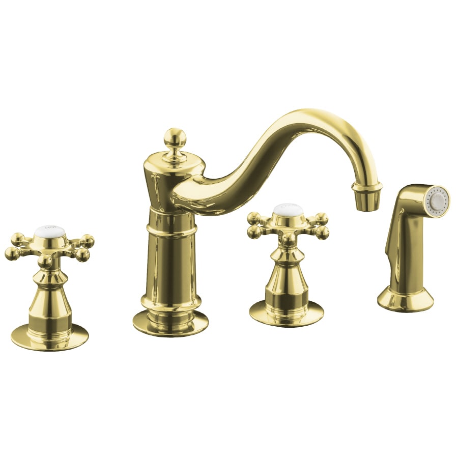 Kohler Antique Vibrant Polished Brass 2 Handle Low Arc Kitchen Faucet At 3188