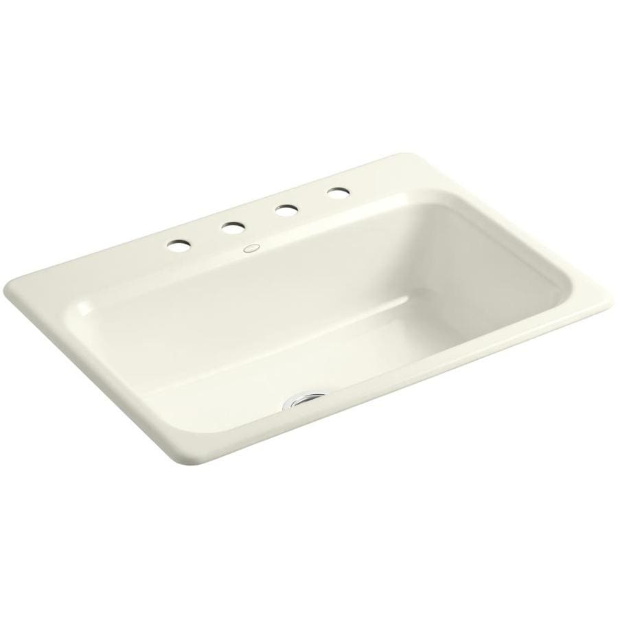 KOHLER Bakersfield 22-in x 31-in Biscuit Single-Basin Cast Iron Drop-in ...