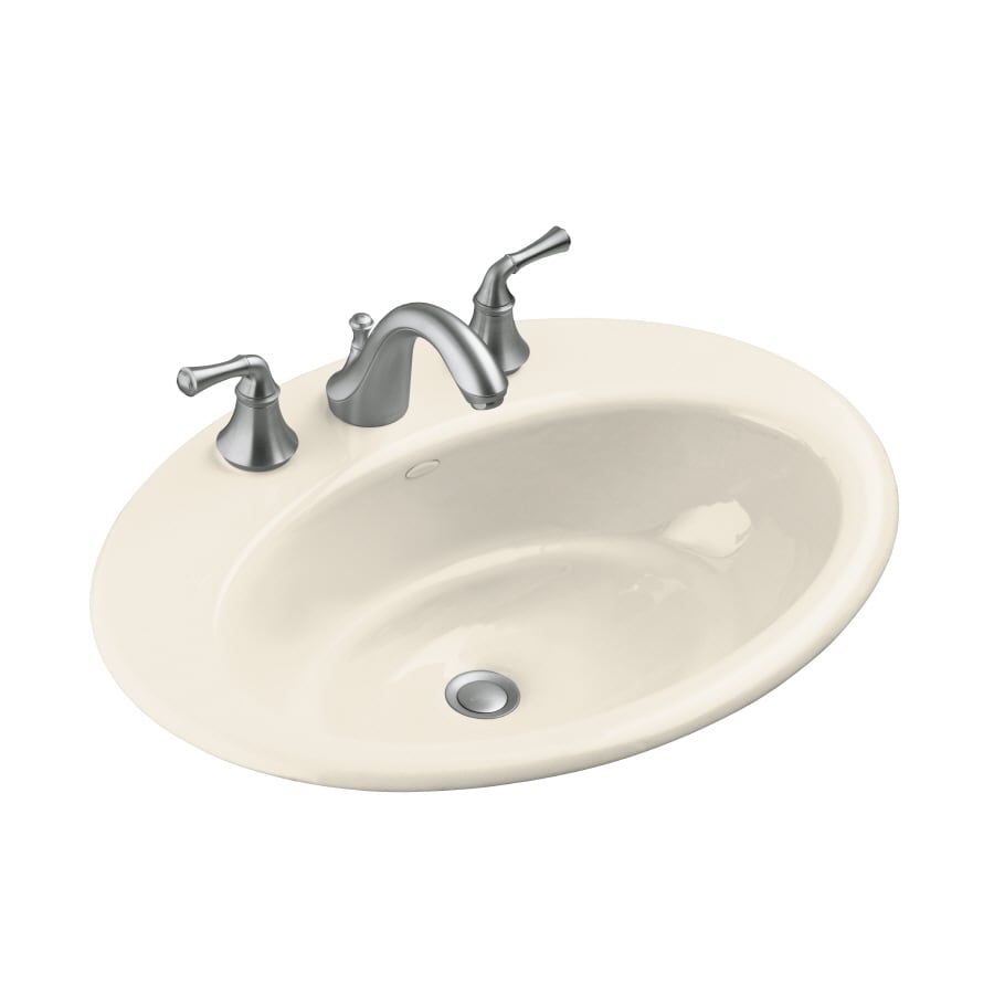 KOHLER Almond Cast Iron Drop-In Oval Bathroom Sink (24-in x 18-in) at ...