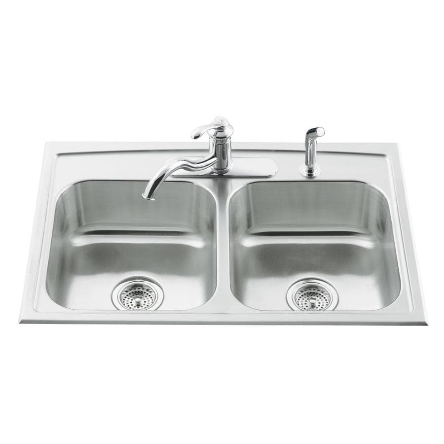 KOHLER Toccata 22-in x 33-in Double-Basin Stainless Steel ...