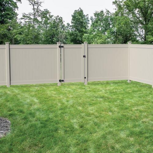 Freedom Emblem 6ft H x 4ft W Khaki Vinyl FlatTop Fence Gate in the