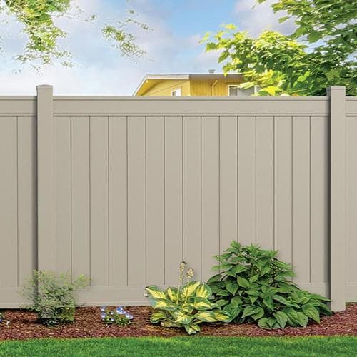 Freedom Emblem 6ft H x 8ft W Khaki Vinyl FlatTop Fence Panel in the