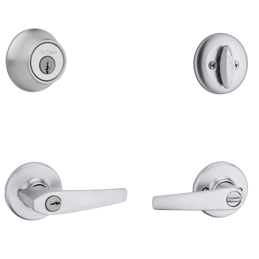 Delta Satin Chrome Single Cylinder Deadbolt Universal Keyed Entry Door Handle Combo Pack 1 Handle And 1 Deadbolt