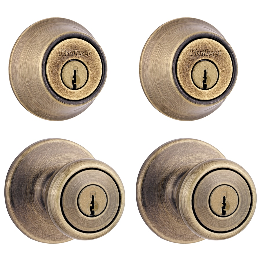 Tylo Antique Brass Single Cylinder Deadbolt Keyed Entry Door Knob Project Pack 2 Knobs And 2 Deadbolts