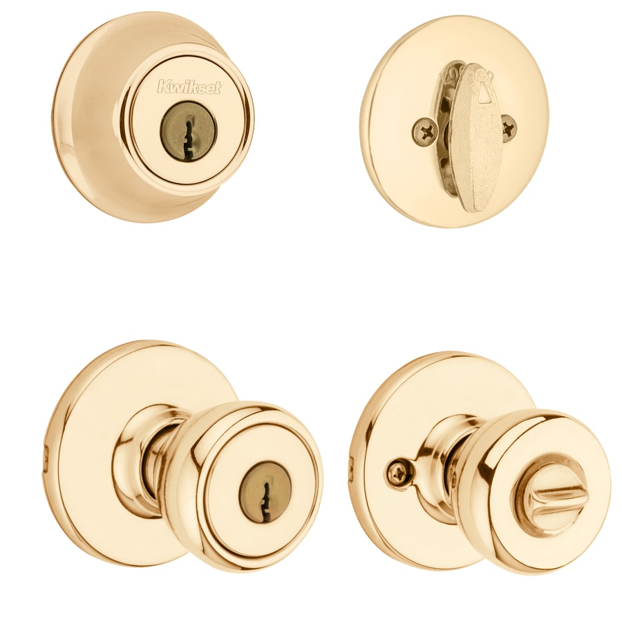 Tylo Polished Brass Single Cylinder Deadbolt Keyed Entry Door Knob Combo Pack 1 Knob And 1 Deadbolt